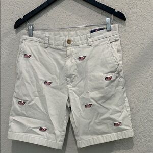 Vineyard Vines Cream Shorts with Embroidered Whale Logo
